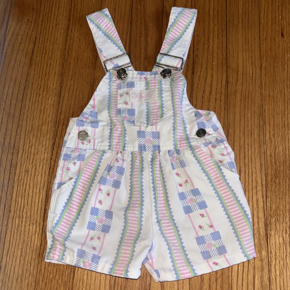 Vintage Liberty Overalls Floral Bubble Romper Shortalls Size 2T Girls USA Made